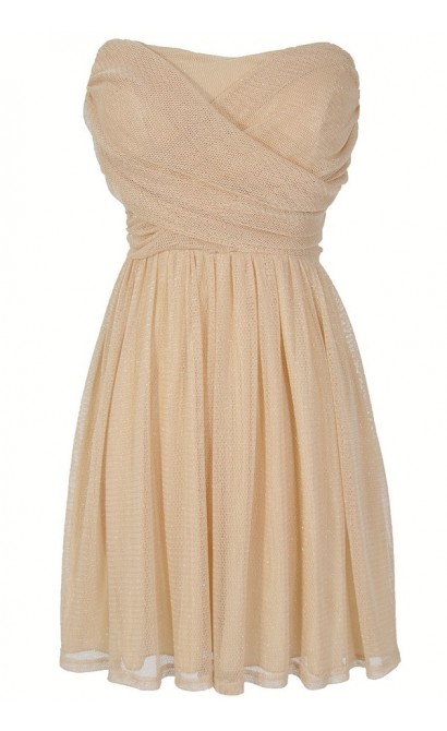 Dress To Impress Strapless Mesh Dress in Cream Shimmer